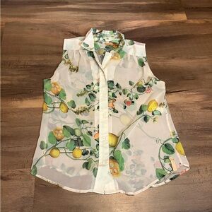 Womens Rhythm Lemon and Green Botanical Print Blouse Size XS